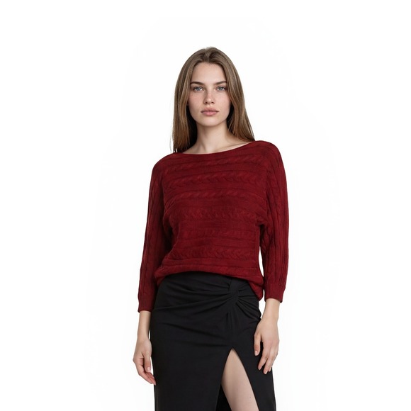 Lauren Ralph Lauren Sweaters - Lauren Ralph Lauren Cable Knit Sweater Women's Size Small Red Batwing Boat Neck